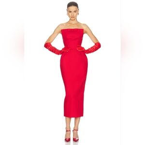 Red Strapless Sheath Midi Dress for Cocktail